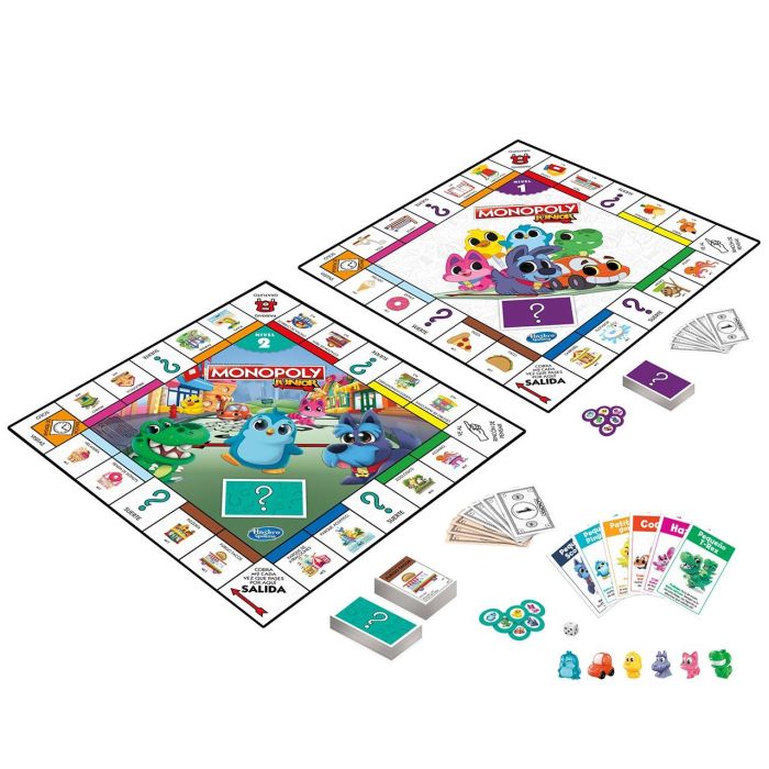 Hasbro Gaming F8562 Monopoly Junior 2 Juegos en 1 - Juego de Mesa Educativo Bilingüe con Tablero Reversible: Contar, Leer y Sumar para Niños +4 años 2