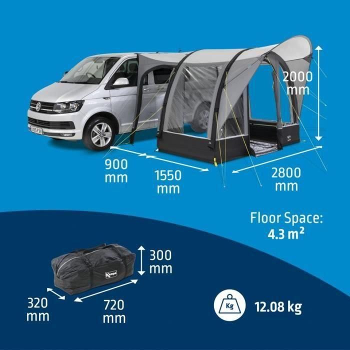 Toldo inflable para furgoneta - KAMPA - Sprint Air - Material Weathershield 68D, estructura Kampa AIR, espacio compacto, entrada de lluvia 3