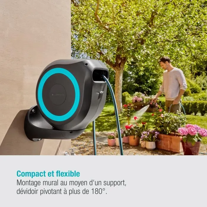 Gardena RollUp M Enrollador de Manguera de Pared 20m, Borde Azul, Automático Antibloqueo Antitorsión, Kit Listo para Usar Gardena RollUp M Enrollador de Manguera de Pared 20m, Borde Azul, Automático Antibloqueo Antitorsión, Kit Listo para Usar