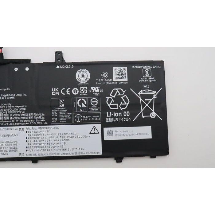 Lenovo 4-cell lithium-ion battery, 65Wh capacity, 15.52V output, designed for Lenovo Yoga Slim 6 14IRP8 laptops. 2 Lenovo 4-cell lithium-ion battery, 65Wh capacity, 15.52V output, designed for Lenovo Yoga Slim 6 14IRP8 laptops. 2