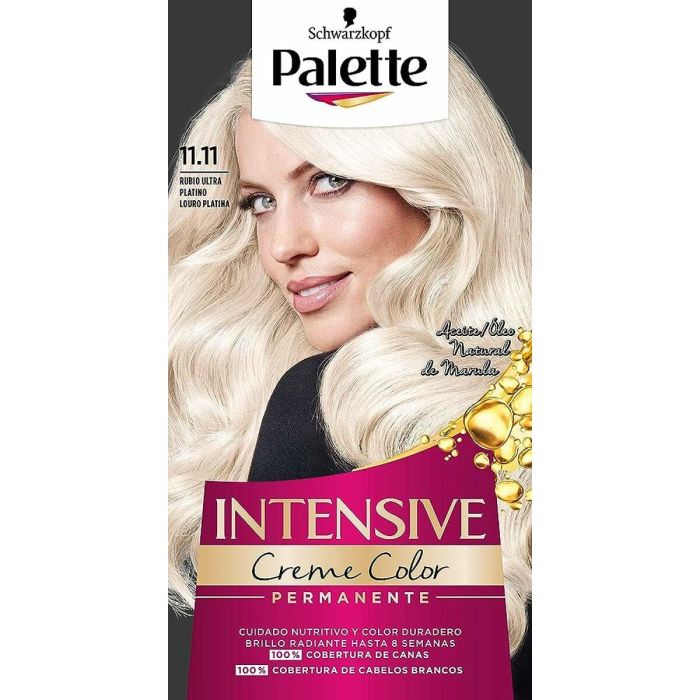 Palette #11.11 Tinte Permanente Crema Color Rubio Ultra Platino para Cobertura Canas, con Aceite de Marula para Brillo 1 ud Palette #11.11 Tinte Permanente Crema Color Rubio Ultra Platino para Cobertura Canas, con Aceite de Marula para Brillo 1 ud