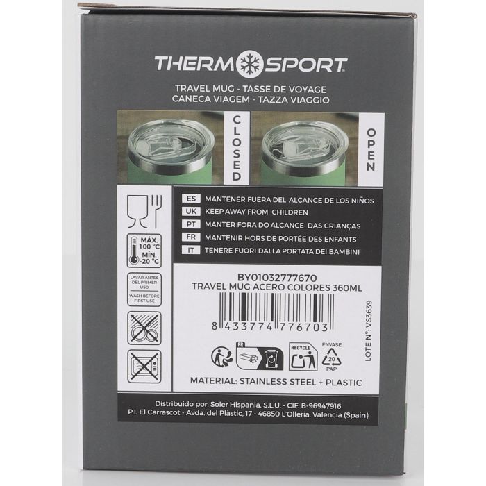Thermosport Travel Mug de Acero, 360 ml, Colores Surtidos (12 Unidades) 8