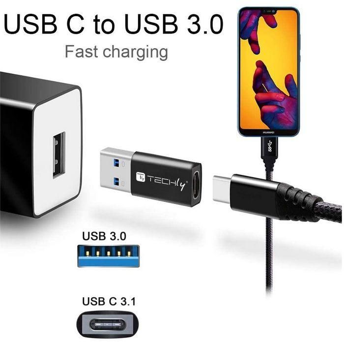 Techly Adaptador Convertidor USB 3.0 USB A Macho a USB-C Hembra para Datos y Carga, Negro 3