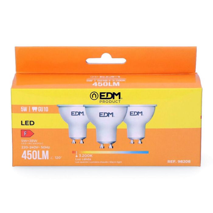 Edm Kit 3 Bombillas Dicroicas LED GU10 5W 450LM 3200K Luz Cálida 1