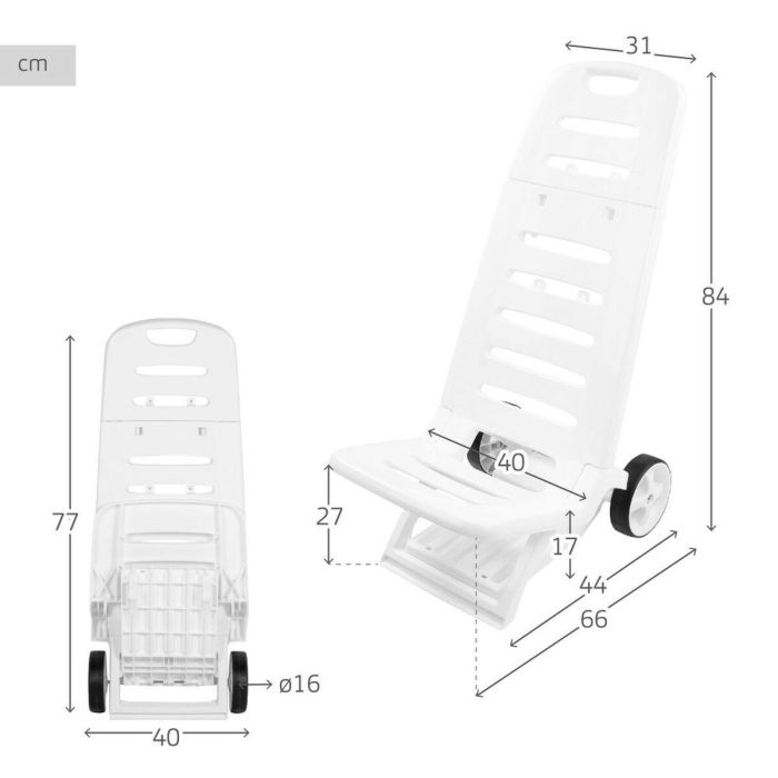 Silla de Playa Aktive Blanco Ruedas 40 x 84 x 44 cm (2 Unidades) 3