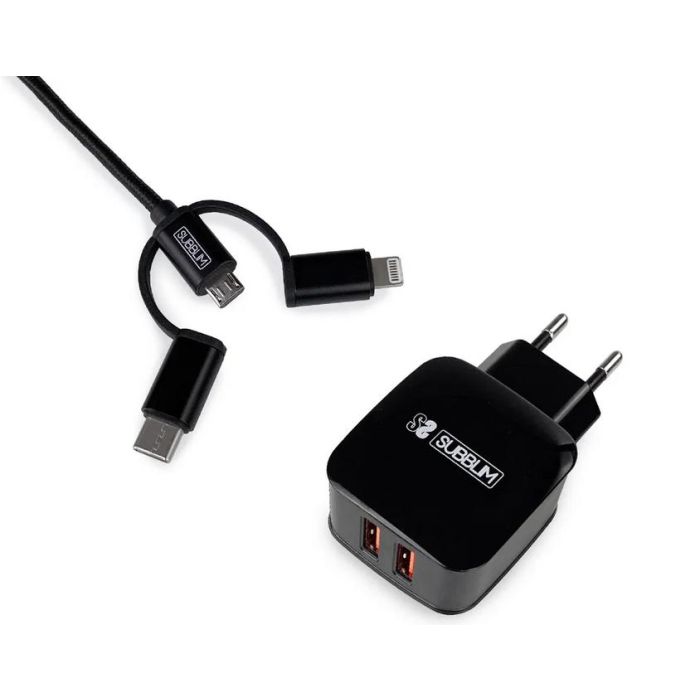 SUBBLIM Cargador ABS Dual Wall Charger 2.4A+Cable 3in1 Black SUBBLIM Cargador ABS Dual Wall Charger 2.4A+Cable 3in1 Black