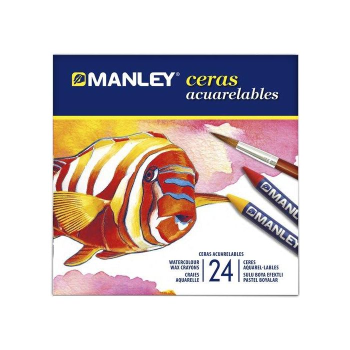 Manley - Lápices de cera acuarelables, caja de 24 unidades, colores surtidos