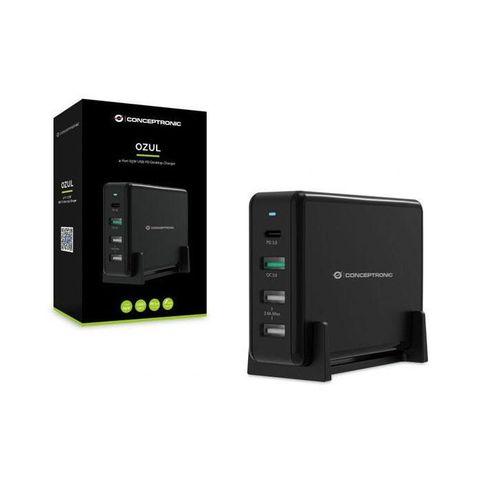 Conceptronic OZUL01B Cargador USB Tipo C Carga Rápida PD 65W para Nintendo Switch, iPad, iPhone, Samsung 2