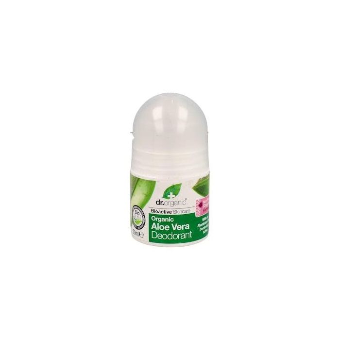 DR. ORGANIC Desodorante roll-on de Aloe Vera orgánico 50ml para pieles sensibles, protección duradera, sin aditivos químicos