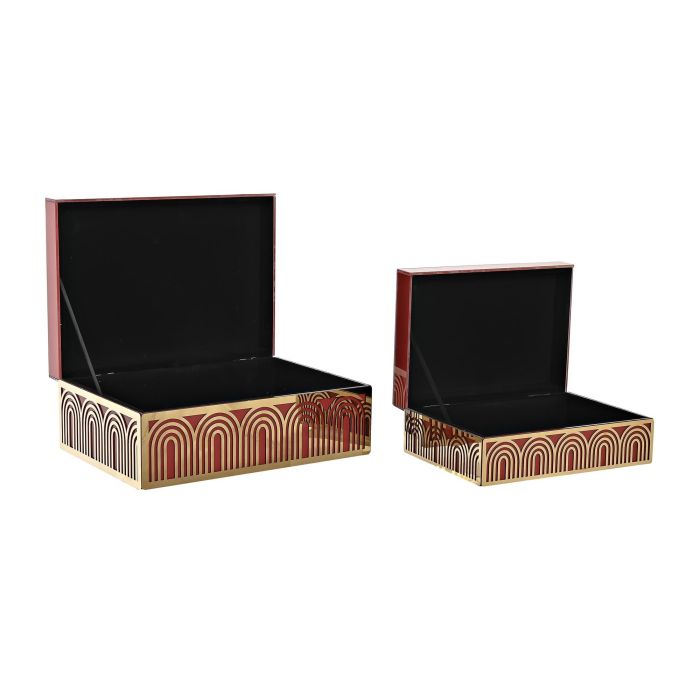 DKD Home Decor Joyero Sixties Rojo Dorado 18 x 10 x 25 cm Set de 2 3