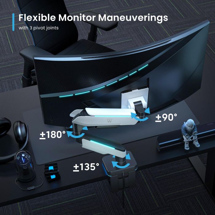 Ewent Soporte Mesa EW1509 Vesa Hasta 49 Pulgadas, RGB, Ajuste Ergonómico, 20 kg, 75x75/100x100 mm, Negro Mate y Gris Claro 4