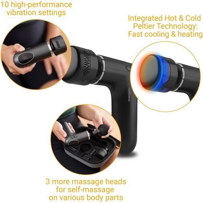 Medisana MG 560 Pistola de Masaje Frío y Calor, 10 Intensidades de Percusión, 3 Niveles, 4 Accesorios, Color Negro 4