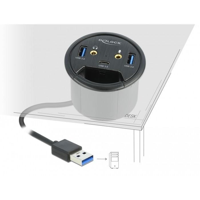 DELOCK 3 Port Tisch-Hub 1x USB Type-C und 2x USB Typ-A + HD-Audio Ports 2 DELOCK 3 Port Tisch-Hub 1x USB Type-C und 2x USB Typ-A + HD-Audio Ports 2