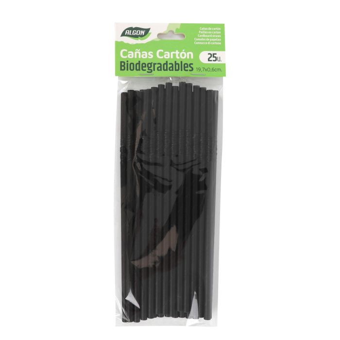 Set de 25 pajitas negras flexibles Algon 197x6 cm (24 Cajas) 1 Set de 25 pajitas negras flexibles Algon 197x6 cm (24 Cajas) 1
