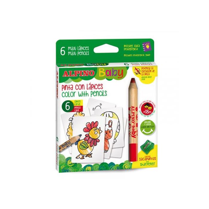 Alpino Lápices De Colores Baby "La Granja" Para Bebés Con Cartas Para Colorear C-Surtidos Estuche 6 Ud