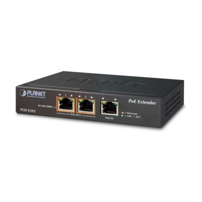 Planet POE-E202 Extensor PoE+ Gigabit 1 Puerto Entrada 802.3at (30W) a 2 Salidas 802.3af/at (25W) - Alcance 200m