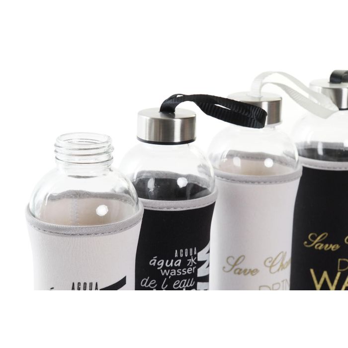 DKD Home Decor Botella Cristal Neopreno Negro Blanco 7x25x7cm 600ml (12 Unidades) 2