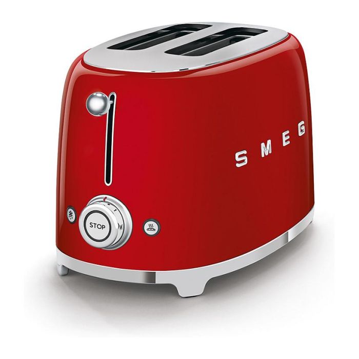 Smeg TSF01RDEU Tostador de Pan para 2 Rebanadas, Color Rojo, Control por Botones, Acero Inoxidable, Función Descongelar y Recalentar, 950W