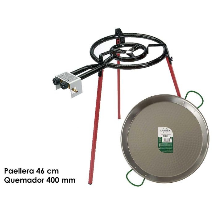 La Dehesa Set Paellera Pulida 46 cm con Quemador 400 mm de Metal (Set de 4)