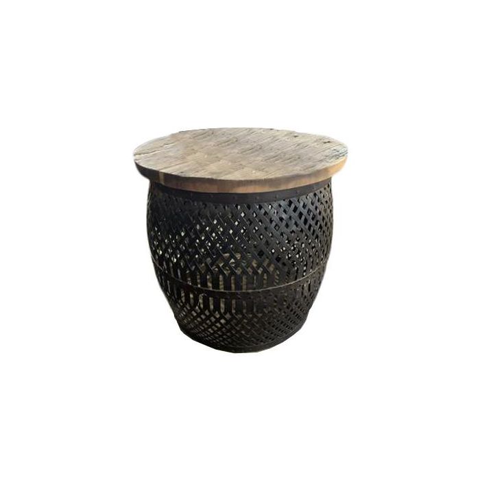DKD Home Decor 2c24 Mesita Auxiliar Item Home Natural, de Hierro y Madera de Mango, 58x55x58 cm