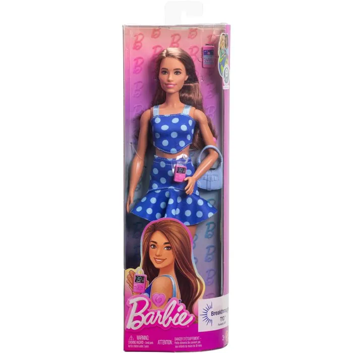 Barbie Muñeca Fashionista con vestido de lunares azules HYT97