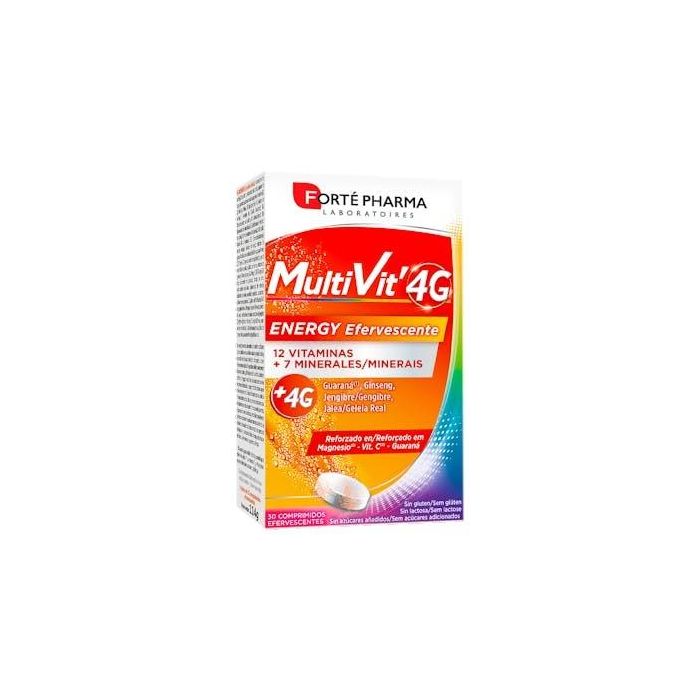 Multivit 4G Energy 2X15 Comprimidos Efervescentes con Guaraná, Vitaminas C y Magnesio para reducir el cansancio y la fatiga