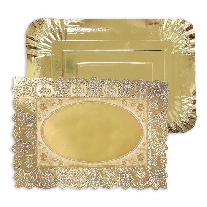 Bandeja Rectangular Oro con Blonda 22x28 cm - Algon (48 Unidades) 2 Bandeja Rectangular Oro con Blonda 22x28 cm - Algon (48 Unidades) 2