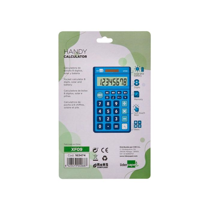 Calculadora Liderpapel Bolsillo Xf09 8 Digitos Solar Y Pilas Color Azul 115x65x8 mm 3