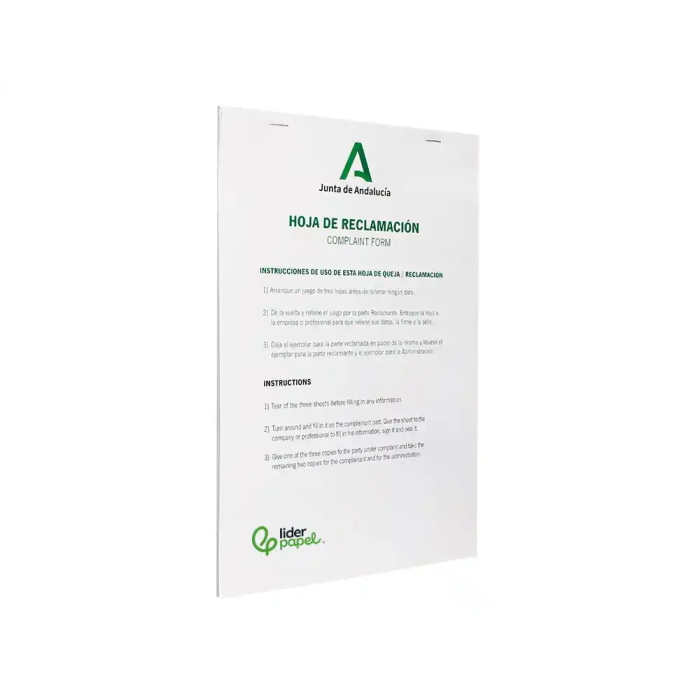 Liderpapel Libro Hojas de Reclamaciones Junta de Andalucía DIN A4 Original + 2 Copias 2