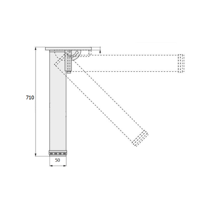 Herrajes Alk R9005 Pata de Mesa Plegable Ø50 Regulable Altura 710-740mm Negra 2