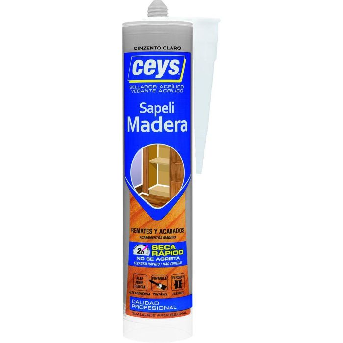 Ceys Sellador Acrílico para Madera Gris Claro 300ml - Juntas Interiores Mármol Azulejos Metal Cemento Yeso