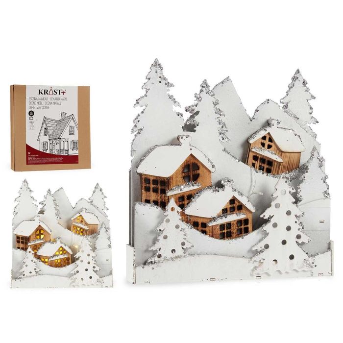Pueblo Madera Blanca con Árbol y Purpurina Luz Krist+ 44x48x7.5 cm (4 Unidades) Pueblo Madera Blanca con Árbol y Purpurina Luz Krist+ 44x48x7.5 cm (4 Unidades)