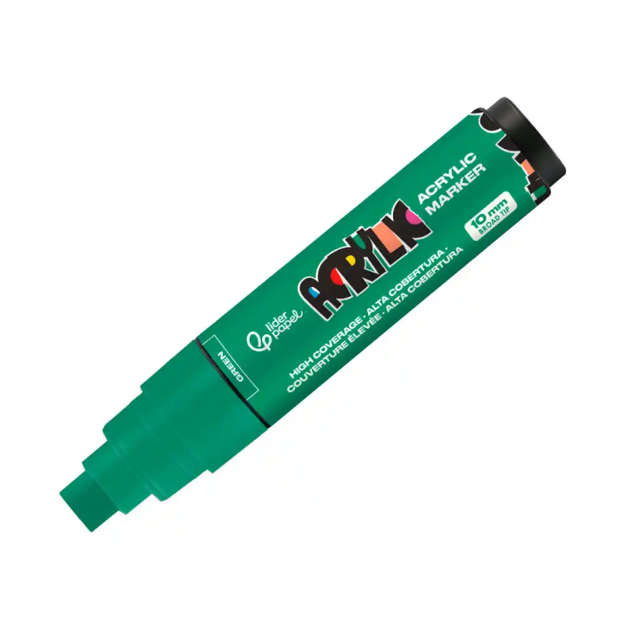 Liderpapel Rotulador Acrilico Base Agua Todo Tipo de Superficie Punta Rectangular 10 mm Verde 1