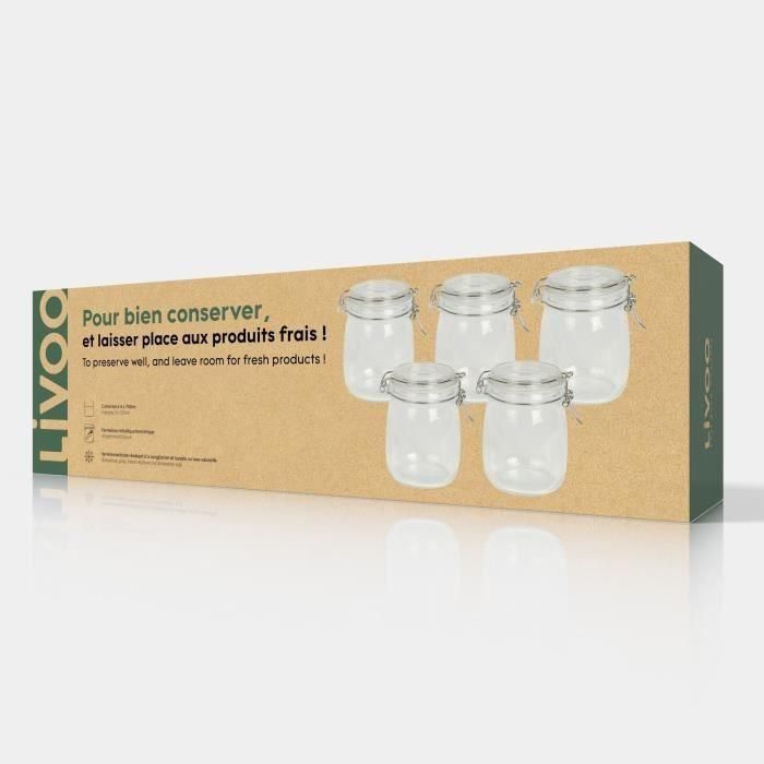 Juego de 5 tarros para batch cooking - LIVOO - MEN400 - 750 ml - Vidrio borosilicato - Cierre metálico 3 Juego de 5 tarros para batch cooking - LIVOO - MEN400 - 750 ml - Vidrio borosilicato - Cierre metálico 3