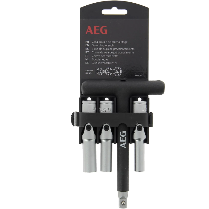 Aeg Llave de Bujía Diésel con 3 Enchufes Cardán 8mm 10mm 12mm Acero Inoxidable Mango T Espuma Antideslizante 1 Aeg Llave de Bujía Diésel con 3 Enchufes Cardán 8mm 10mm 12mm Acero Inoxidable Mango T Espuma Antideslizante 1