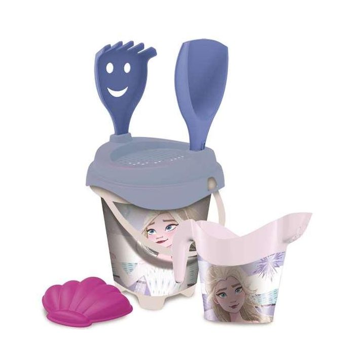 Unice Cubo Playa Castillo Frozen 2 con Cedazo, Pala, Rastrillo y Regadera y Moldes 18 cm 2