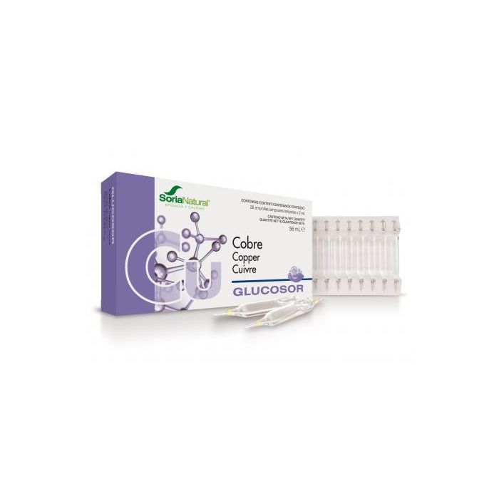 SORIA NATURAL Glucosor Cobre, Suplemento a Base de Gluconato de Cobre en Ampollas, 28 Viales