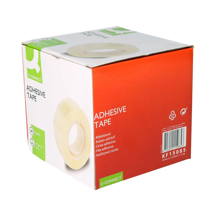 Q-connect Cinta Adhesiva Transparente 33 mt x 19 mm Encelofanada para Embalar Resistente 6