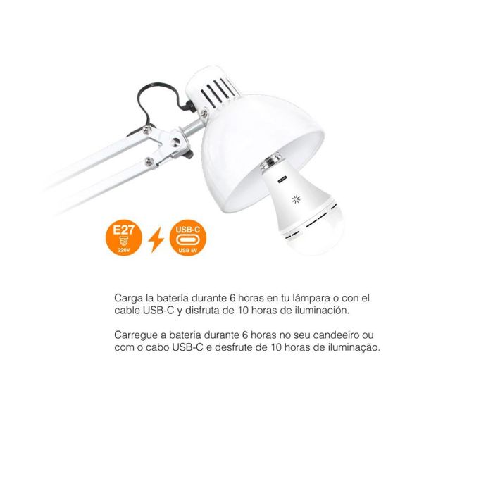 Bombilla led, recargable usb, e27, 6 W, 3cct, dimmable, 500 lm 2