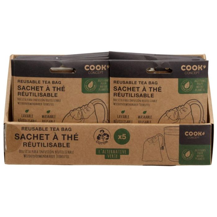 Cook Concept Juego de 5 Bolsas Reutilizables para Té e Infusiones de Algodón Lavables 5,5x8 cm 1
