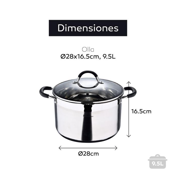 Masterpro Olla Foodies Bgmp-1506-bk, Acero Inoxidable 18/10, 9.5L, Ø28x16.5cm, Tapa de Vidrio, Inducción 5 Masterpro Olla Foodies Bgmp-1506-bk, Acero Inoxidable 18/10, 9.5L, Ø28x16.5cm, Tapa de Vidrio, Inducción 5