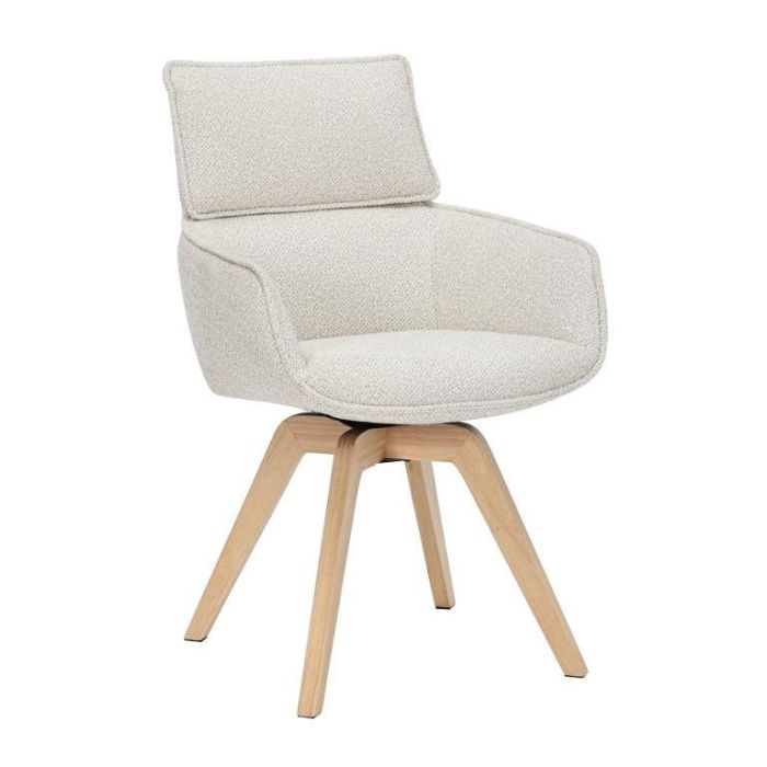 DKD Home Decor Silla Scandi de Madera Hevea y Poliéster Beige 60 x 86.5 x 59 cm (Pack de 2 Unidades)