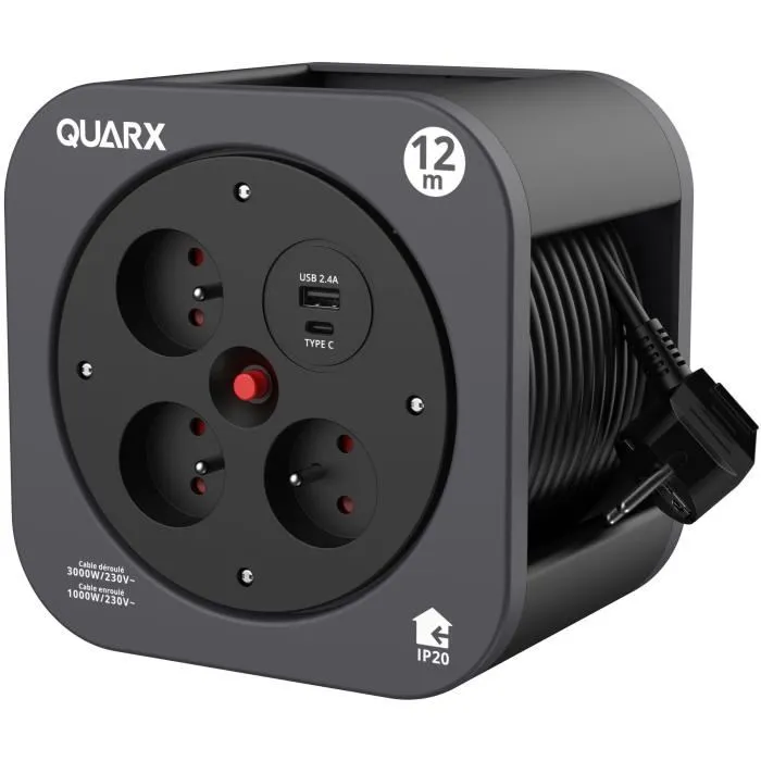 Quarx QUA1719191081312 Carrete S-Box 12m 3 Tomas 16A USB Tipo A y C 2 Quarx QUA1719191081312 Carrete S-Box 12m 3 Tomas 16A USB Tipo A y C 2