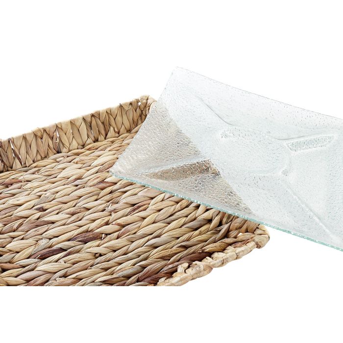 DKD Home Decor Bandeja Transparente Natural Cristal Fibra 33 x 5 x 33 cm 2
