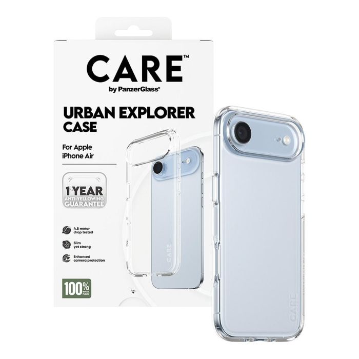 PanzerGlass CARE by Urban Explorer - Funda Protectora Transparente, Antigolpes y Antiamarilleamiento, para Apple iPhone Air, de Policarbonato Reciclado 100% 4
