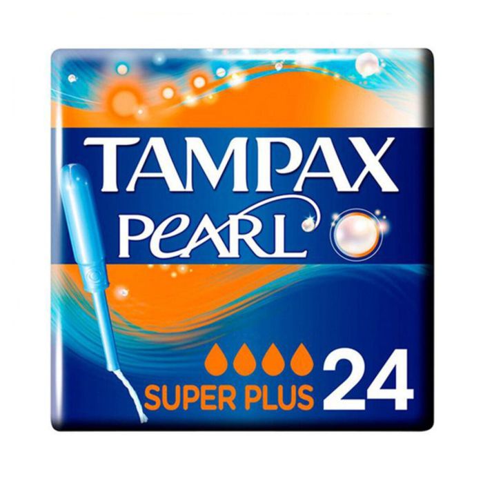 Tampax Tampón Pearl Super Plus para Flujo Muy Abundante con Aplicador Suave y Protección Anti-Manchas, 24 Unidades