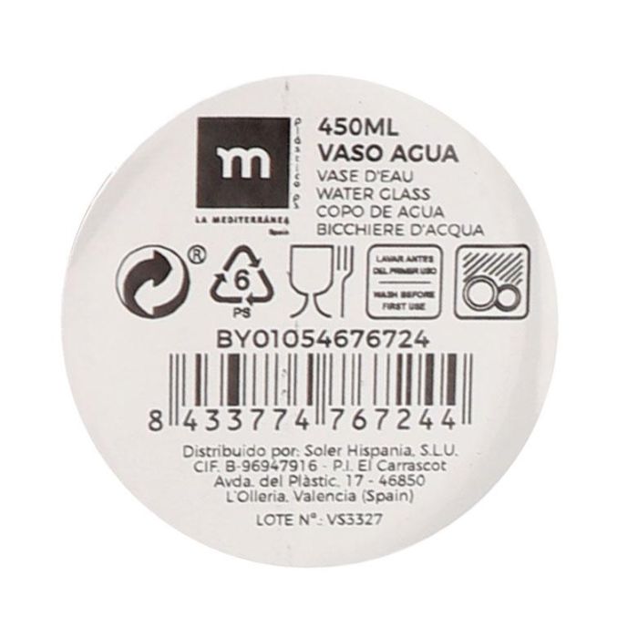 Vaso de agua 450 ml - La Mediterranea (24 Unidades) 5 Vaso de agua 450 ml - La Mediterranea (24 Unidades) 5