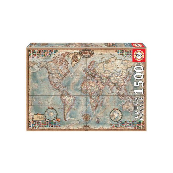 Educa Puzzle El Mundo Mapa Político 1500 Piezas para Adultos y Niños +12 Años, Ideal para Aprender Geografía