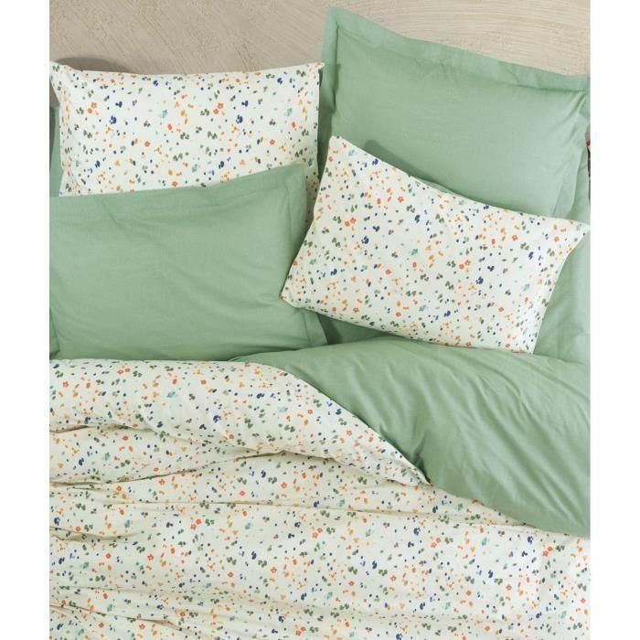 Juego de cama - 1 funda nórdica 220x240 cm + 2 fundas de almohada 60x60 cm - 100% algodón - Verde 3 Juego de cama - 1 funda nórdica 220x240 cm + 2 fundas de almohada 60x60 cm - 100% algodón - Verde 3