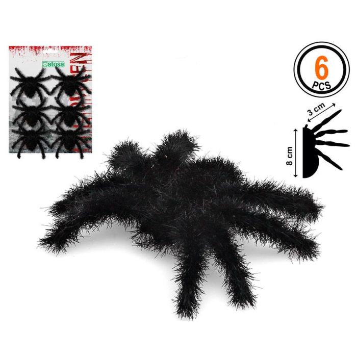 Arañas Decorativas Negras Peludas de 8x6 cm - Pack de 6 Unidades para Halloween y Fiestas Terroríficas Arañas Decorativas Negras Peludas de 8x6 cm - Pack de 6 Unidades para Halloween y Fiestas Terroríficas